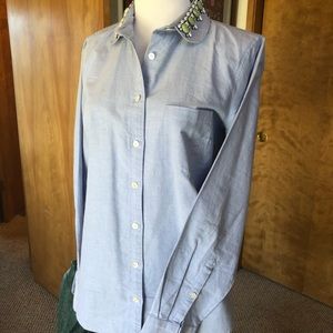 J. CREW Oxford Shirt with Gorgeous Jeweled Neck 🐝